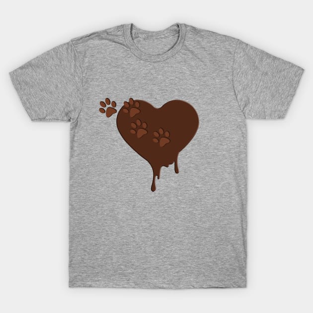 chocolate heart and paw prints T-Shirt by Azul